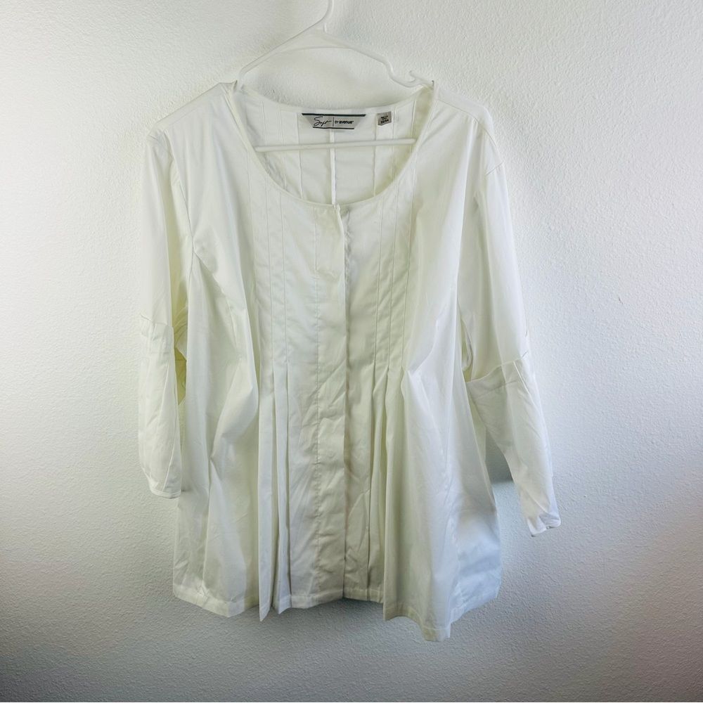 Avenue‎ White Pleated Long Sleeve Shirt Size 22/24